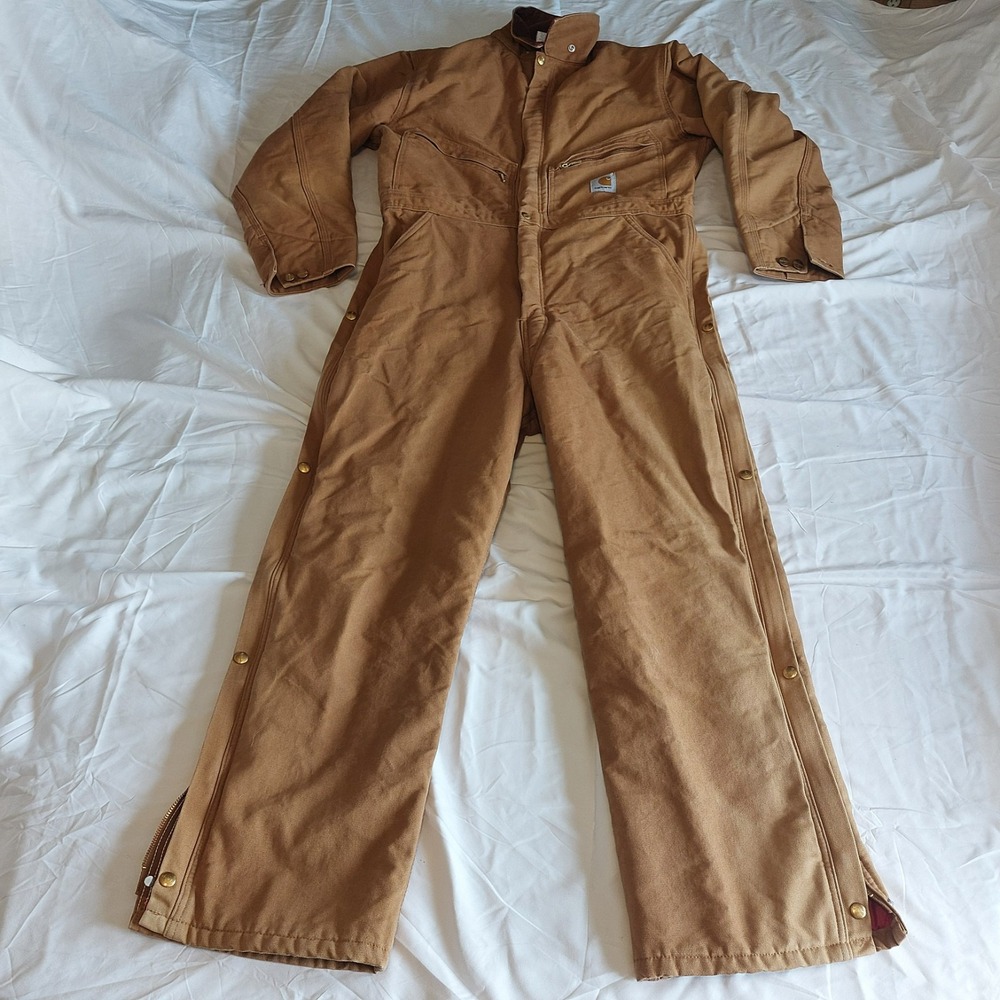 Carhartt Men's 42 Regular Brown Washed Duck Insulated Coveralls USA Made